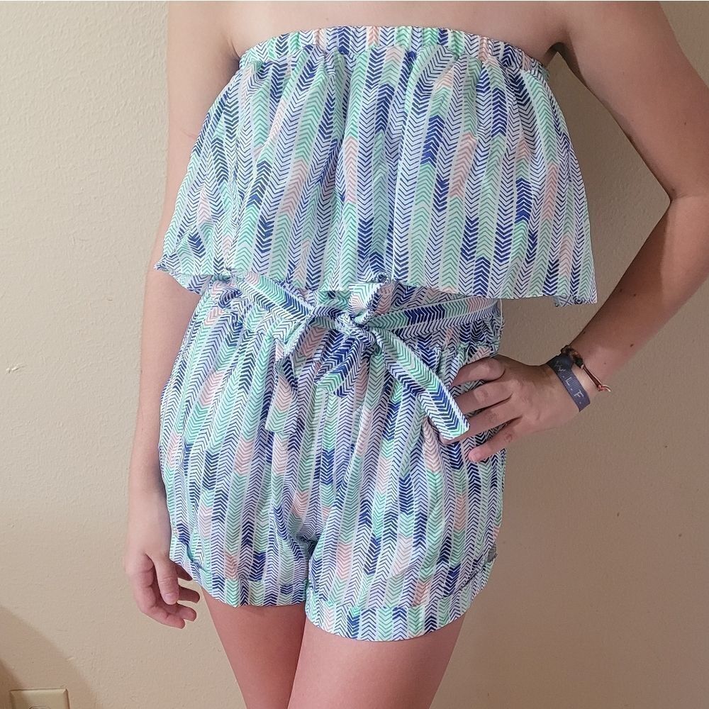 Lemlem 100% Silk NWT Women's Gigi Romper Belt Pockets Green Blue Pink Small